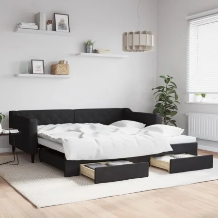 Trundle sofa bed with drawers black fabric 100x200 cm by vidaXL, Beds and slatted bases - Ref: Foro24-3197469, Price: 293,67 ...