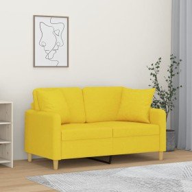 Sofá de 2 plazas con cojines tela amarillo claro 120 cm en Sofás | Comprar online en Foru.es