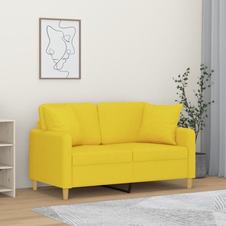 Sofá de 2 plazas con cojines tela amarillo claro 120 cm en Sofás | Comprar online en Foru.es