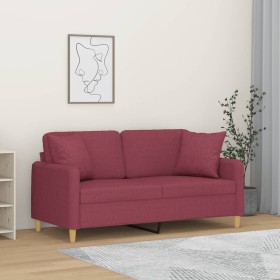 Sofá de 2 plazas con cojines tela rojo tinto 140 cm en Sofás | Comprar online en Foru.es