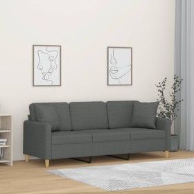 Sofá de 3 plazas con cojines tela gris oscuro 180 cm en Sofás | Comprar online en Foru.es