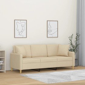 Sofá de 3 plazas con cojines tela color crema 180 cm en Sofás | Comprar online en Foru.es
