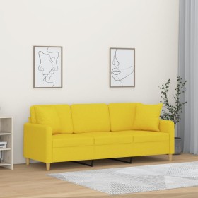 Sofá de 3 plazas con cojines tela amarillo claro 180 cm en Sofás | Comprar online en Foru.es