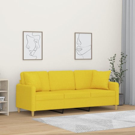 Sofá de 3 plazas con cojines tela amarillo claro 180 cm en Sofás | Comprar online en Foru.es