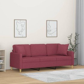 Sofá de 3 plazas con cojines tela rojo tinto 180 cm en Sofás | Comprar online en Foru.es