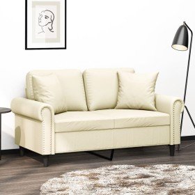 Sofá de 2 plazas con cojines cuero sintético color crema 120 cm en Sofás | Comprar online en Foru.es