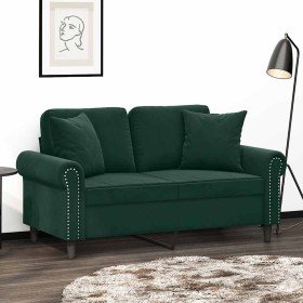 Sofá de 2 plazas con cojines terciopelo verde oscuro 120 cm en Sofás | Comprar online en Foru.es