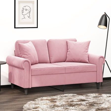 Sofá de 2 plazas con cojines terciopelo rosa 120 cm en Sofás | Comprar online en Foru.es