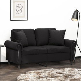 Sofá de 2 plazas con cojines terciopelo negro 120 cm en Sofás | Comprar online en Foru.es