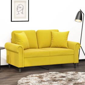 Sofá de 2 plazas con cojines terciopelo amarillo 120 cm en Sofás | Comprar online en Foru.es