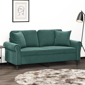 Sofá de 2 plazas con cojines terciopelo verde oscuro 140 cm en Sofás | Comprar online en Foru.es