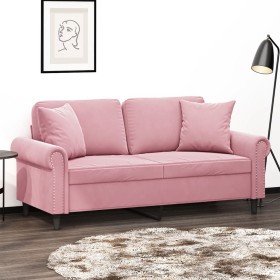 Sofá de 2 plazas con cojines terciopelo rosa 140 cm en Sofás | Comprar online en Foru.es