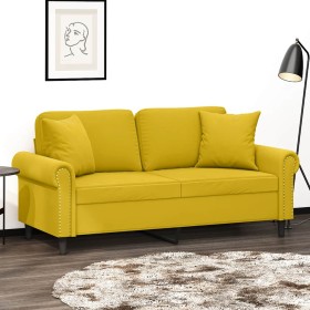 Sofá de 2 plazas con cojines terciopelo amarillo 140 cm en Sofás | Comprar online en Foru.es