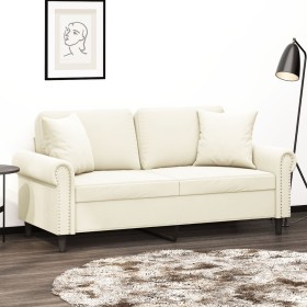 Sofá de 2 plazas con cojines terciopelo color crema 140 cm en Sofás | Comprar online en Foru.es