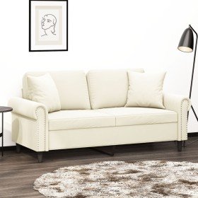 Sofá de 2 plazas con cojines terciopelo color crema 140 cm en Sofás | Comprar online en Foru.es