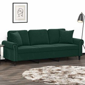 Sofá de 3 plazas con cojines terciopelo verde oscuro 180 cm en Sofás | Comprar online en Foru.es
