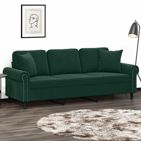 Sofá de 3 plazas con cojines terciopelo verde oscuro 180 cm en Sofás | Comprar online en Foru.es
