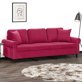 Sofá de 3 plazas con cojines terciopelo rojo tinto 180 cm en Sofás | Comprar online en Foru.es