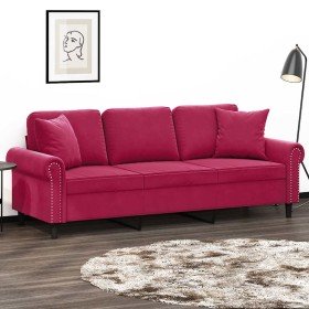 Sofá de 3 plazas con cojines terciopelo rojo tinto 180 cm en Sofás | Comprar online en Foru.es