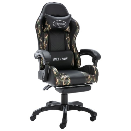 Silla gaming con reposapiés cuero sintético negro y camuflaje en Sillas de oficina | Comprar online en Foru.es