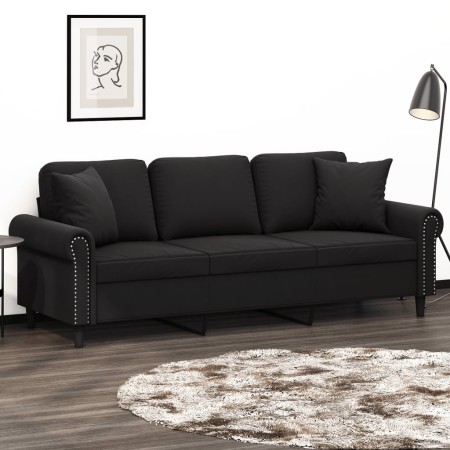 Sofá de 3 plazas con cojines terciopelo negro 180 cm en Sofás | Comprar online en Foru.es