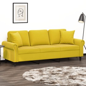 Sofá de 3 plazas con cojines terciopelo amarillo 180 cm en Sofás | Comprar online en Foru.es