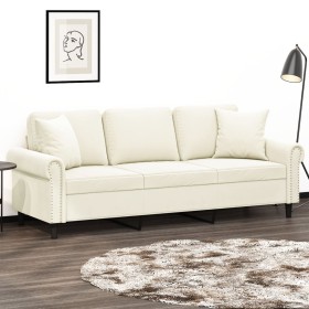 Sofá de 3 plazas con cojines terciopelo color crema 180 cm en Sofás | Comprar online en Foru.es