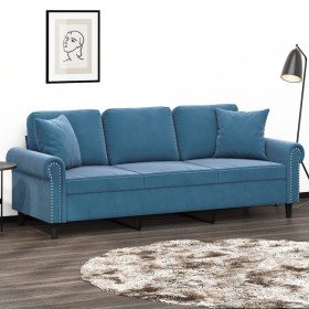Sofá de 3 plazas con cojines terciopelo azul 180 cm en Sofás | Comprar online en Foru.es