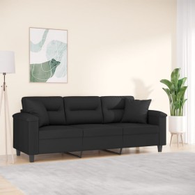 Sofá de 3 plazas con cojines tela de microfibra negro 180 cm en Sofás | Comprar online en Foru.es