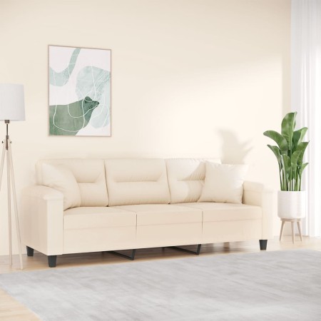 Sofá de 3 plazas con cojines tela de microfibra beige 180 cm en Sofás | Comprar online en Foru.es