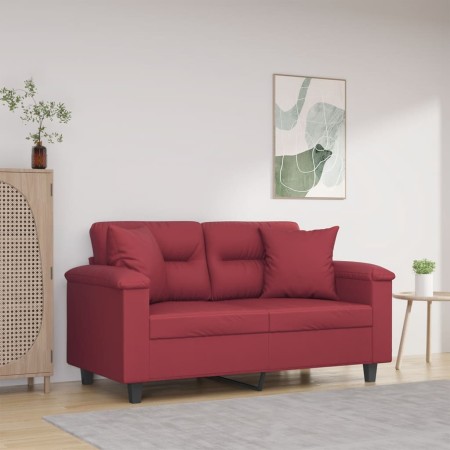 Sofá de 2 plazas con cojines cuero sintético rojo tinto 120 cm en Sofás | Comprar online en Foru.es