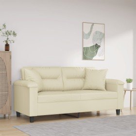 Sofá de 2 plazas con cojines cuero sintético color crema 140 cm en Sofás | Comprar online en Foru.es