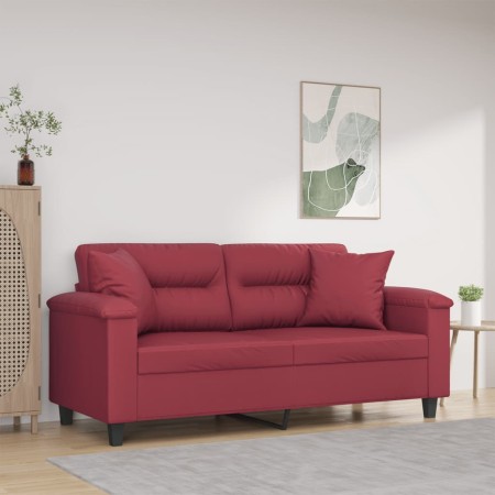 Sofá de 2 plazas con cojines cuero sintético rojo tinto 140 cm en Sofás | Comprar online en Foru.es