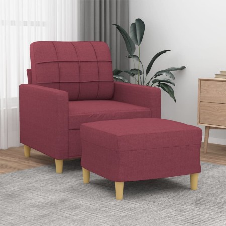 Sillón con taburete tela rojo tinto 60 cm en Sofás | Comprar online en Foru.es