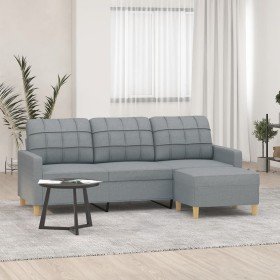 Sofá de 3 plazas con taburete de tela gris claro 180 cm en Sofás | Comprar online en Foru.es