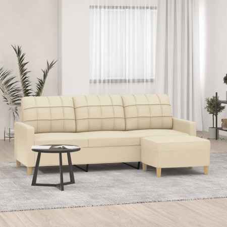 Sofá de 3 plazas con taburete de tela crema 180 cm en Sofás | Comprar online en Foru.es