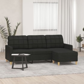 Sofá de 3 plazas con taburete de tela negro 180 cm en Sofás | Comprar online en Foru.es