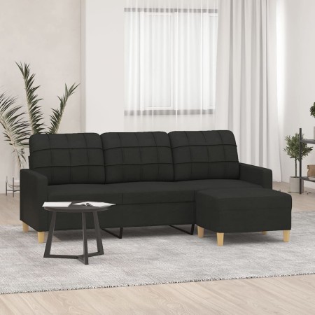 Sofá de 3 plazas con taburete de tela negro 180 cm en Sofás | Comprar online en Foru.es