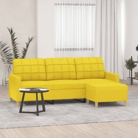 Sofá de 3 plazas con taburete de tela amarillo claro 180 cm en Sofás | Comprar online en Foru.es