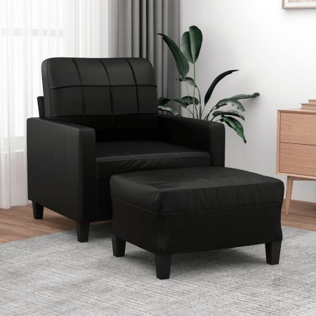 Sillón con taburete cuero sintético negro 60 cm en Sofás | Comprar online en Foru.es