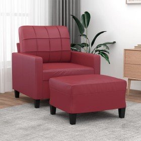 Sillón con taburete cuero sintético rojo tinto 60 cm en Sofás | Comprar online en Foru.es