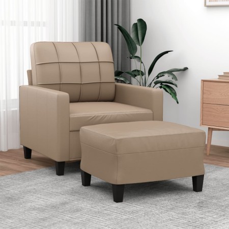 Sillón con taburete cuero sintético color capuchino 60 cm en Sofás | Comprar online en Foru.es