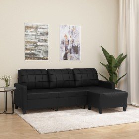 Sofá de 3 plazas con taburete cuero sintético negro 180 cm en Sofás | Comprar online en Foru.es