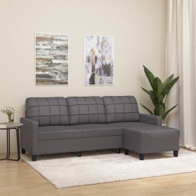 Sofá de 3 plazas con taburete cuero sintético gris 180 cm en Sofás | Comprar online en Foru.es