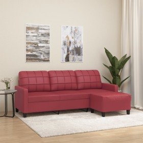 Sofá de 3 plazas con taburete cuero sintético rojo tinto 180 cm en Sofás | Comprar online en Foru.es