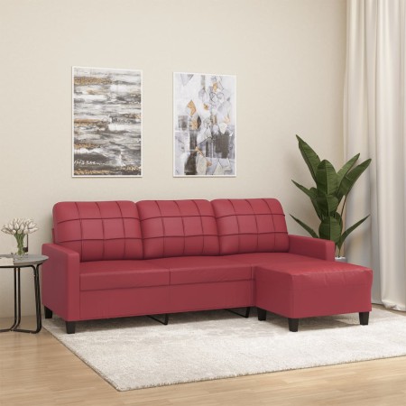 Sofá de 3 plazas con taburete cuero sintético rojo tinto 180 cm en Sofás | Comprar online en Foru.es