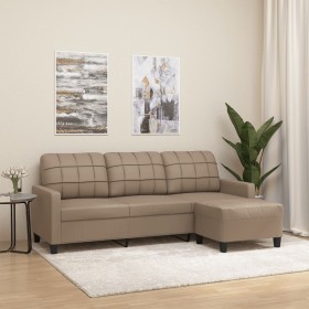Sofá 3 plazas y taburete cuero sintético color capuchino 180 cm en Sofás | Comprar online en Foru.es