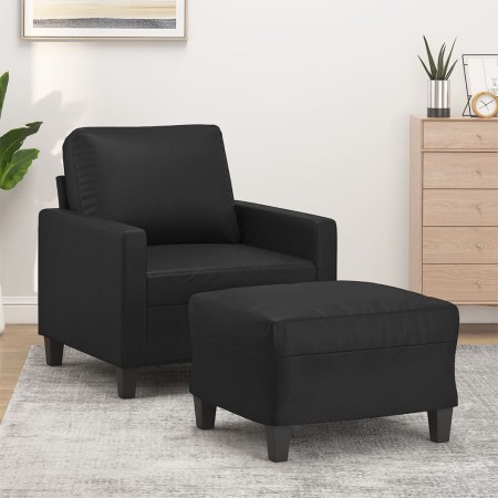 Sillón con taburete cuero sintético negro 60 cm en Sofás | Comprar online en Foru.es