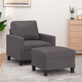 Sillón con taburete cuero sintético gris 60 cm en Sofás | Comprar online en Foru.es