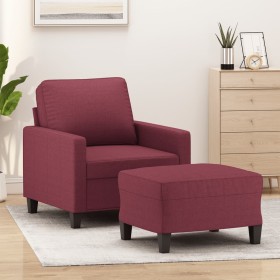 Sillón con taburete tela rojo tinto 60 cm en Sofás | Comprar online en Foru.es